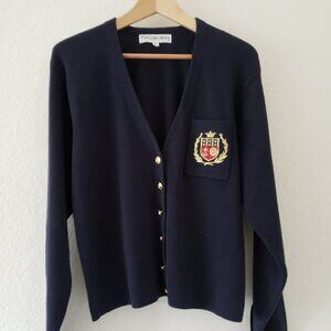 Vintage - JH Collectibles Blue Crest Sweater with Gold Tone Buttons - Size L